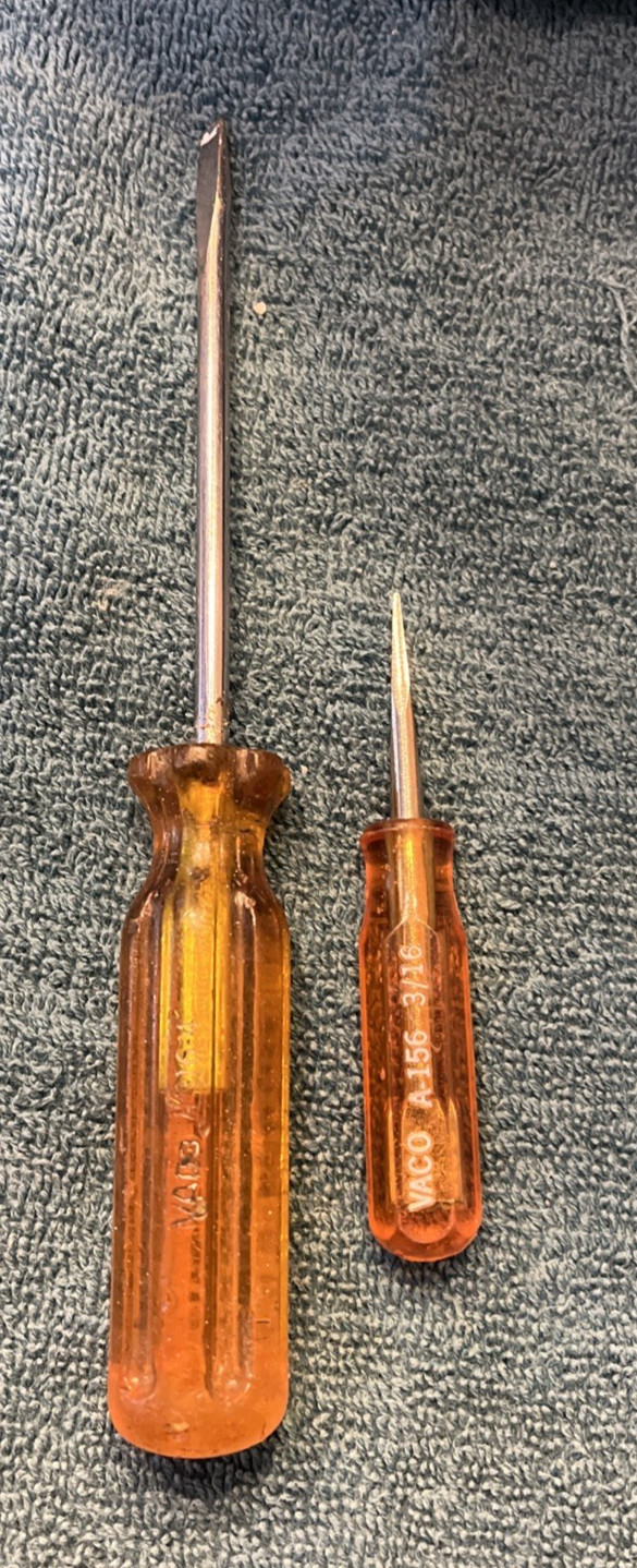 VTG VACO Flat Slotted Screwdriver A156-3/16 & 316-4 Amber Handle Set of 2
