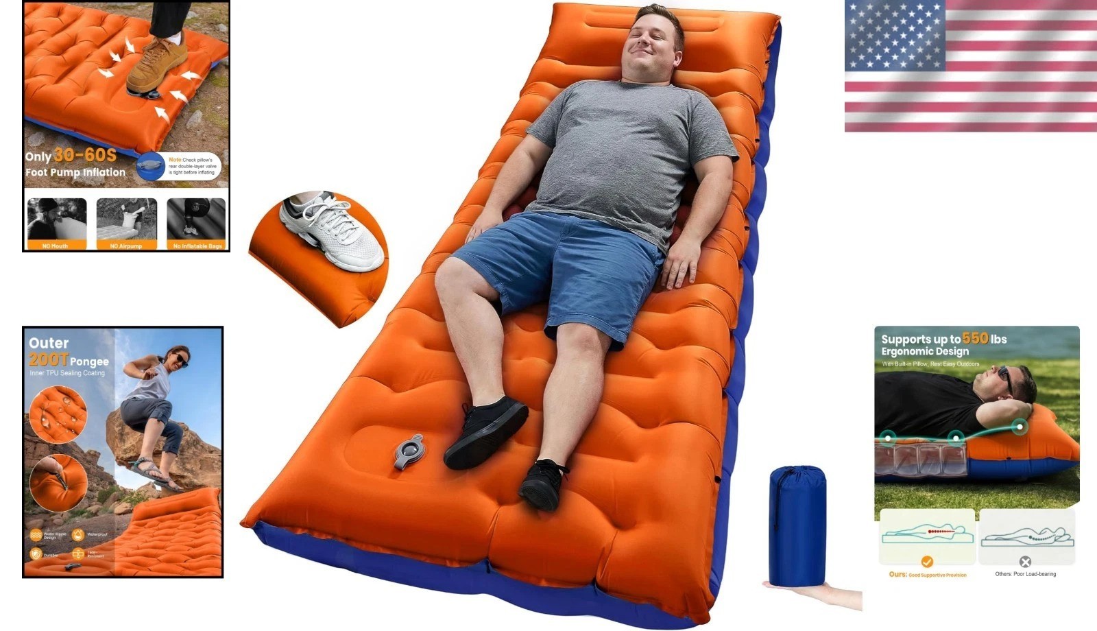 Ultralight & Portable 5.9-Inch Camping Sleeping Pad with Easy Deflation Valve