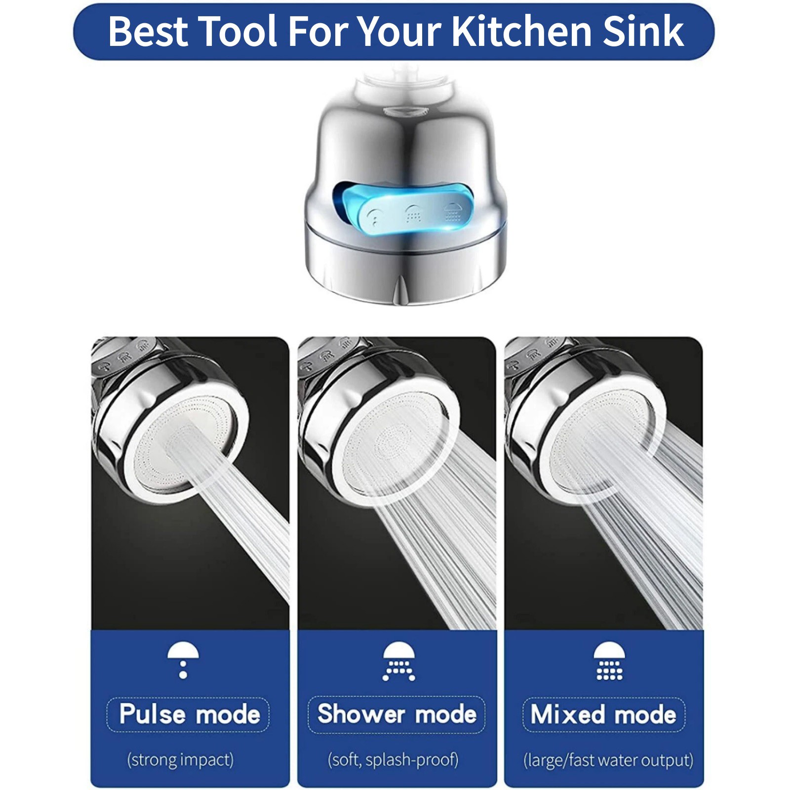 Kitchen Sink Faucet Nozzle 360° Rotating 3 Function Sprayer for Tap Aerator