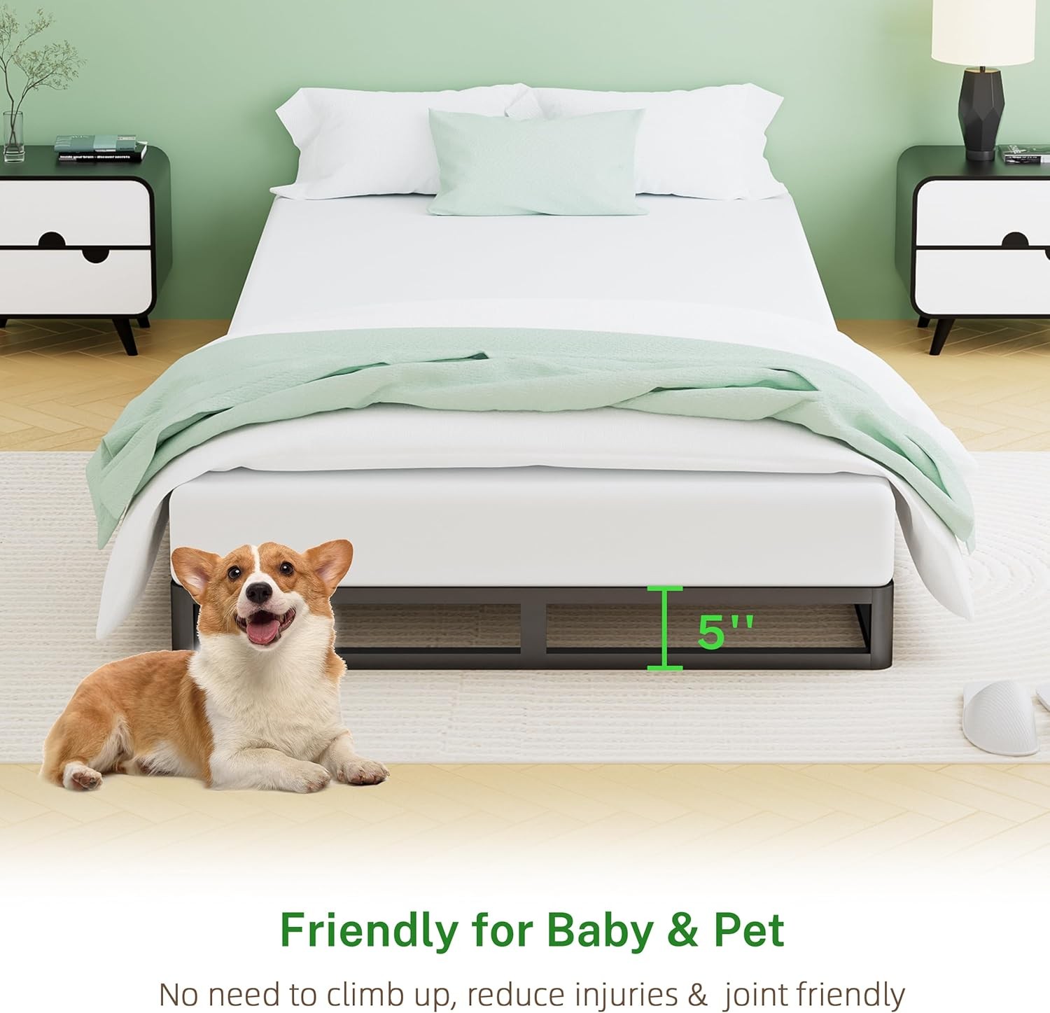 5 Inch Twin Metal Bed Frame Round Corner Low Platform Bed Frames 3000 LBS Heavy