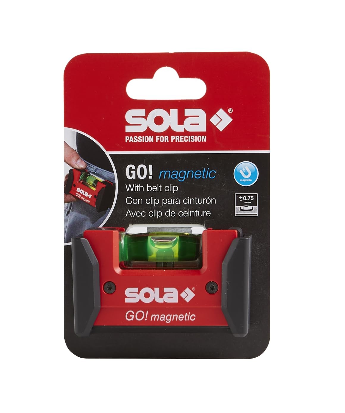 SOLA LSGOM GO! Magnetic Portable Level with Clip and 1 60% 3-Inch, Red/Black