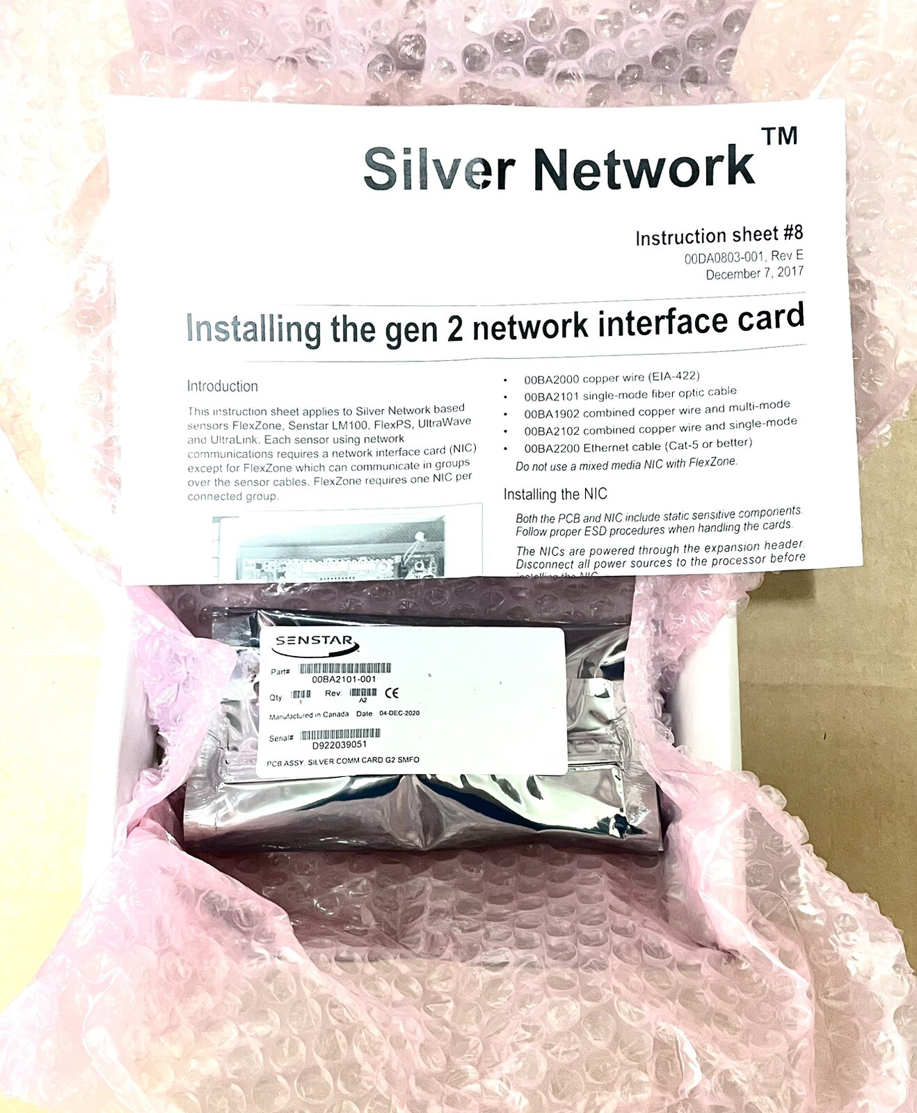 NEW SENSTAR 00BA2101-001 PCB ASSEMBLY , SILVER COMM CARD G2 SMFO