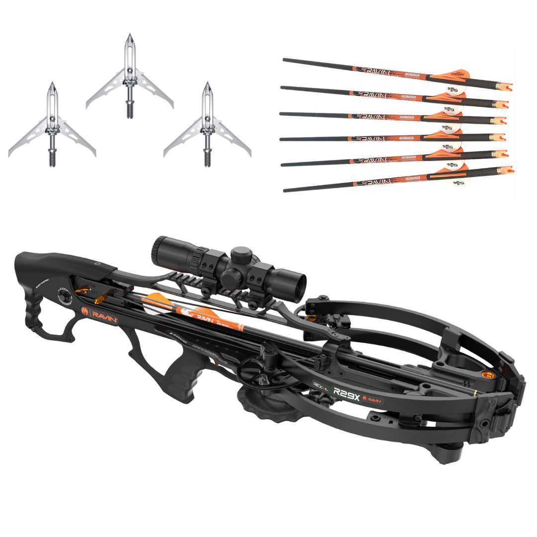 Ravin R29X Crossbow 9 Bolts 3 Ravin 100 Grain Expandable Steel Package Black New