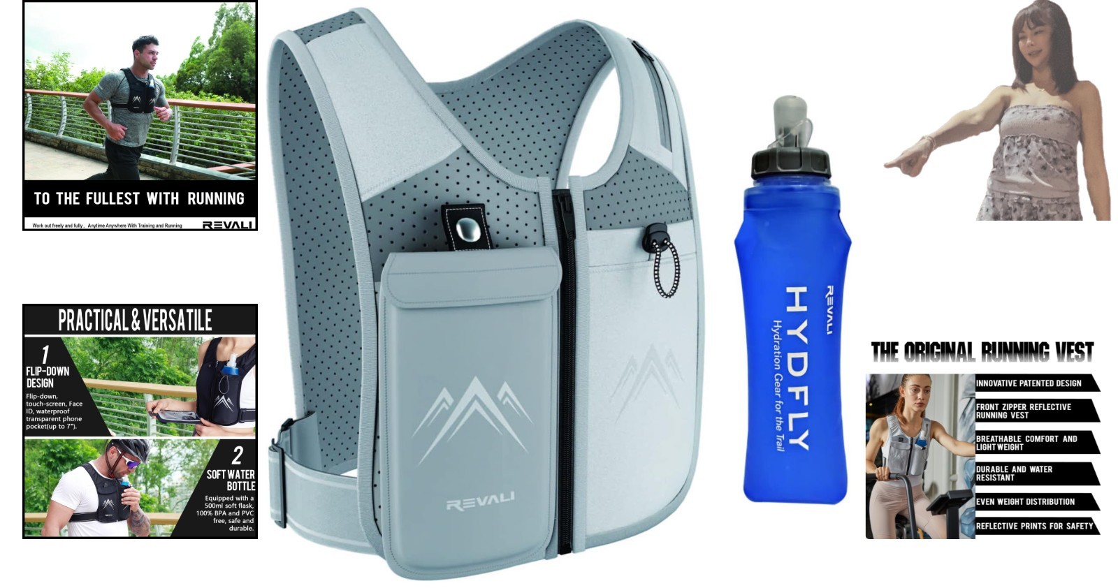 Reflective Running Vest with 500ml Hydration Bottle & Adjustable Fit for Comfort