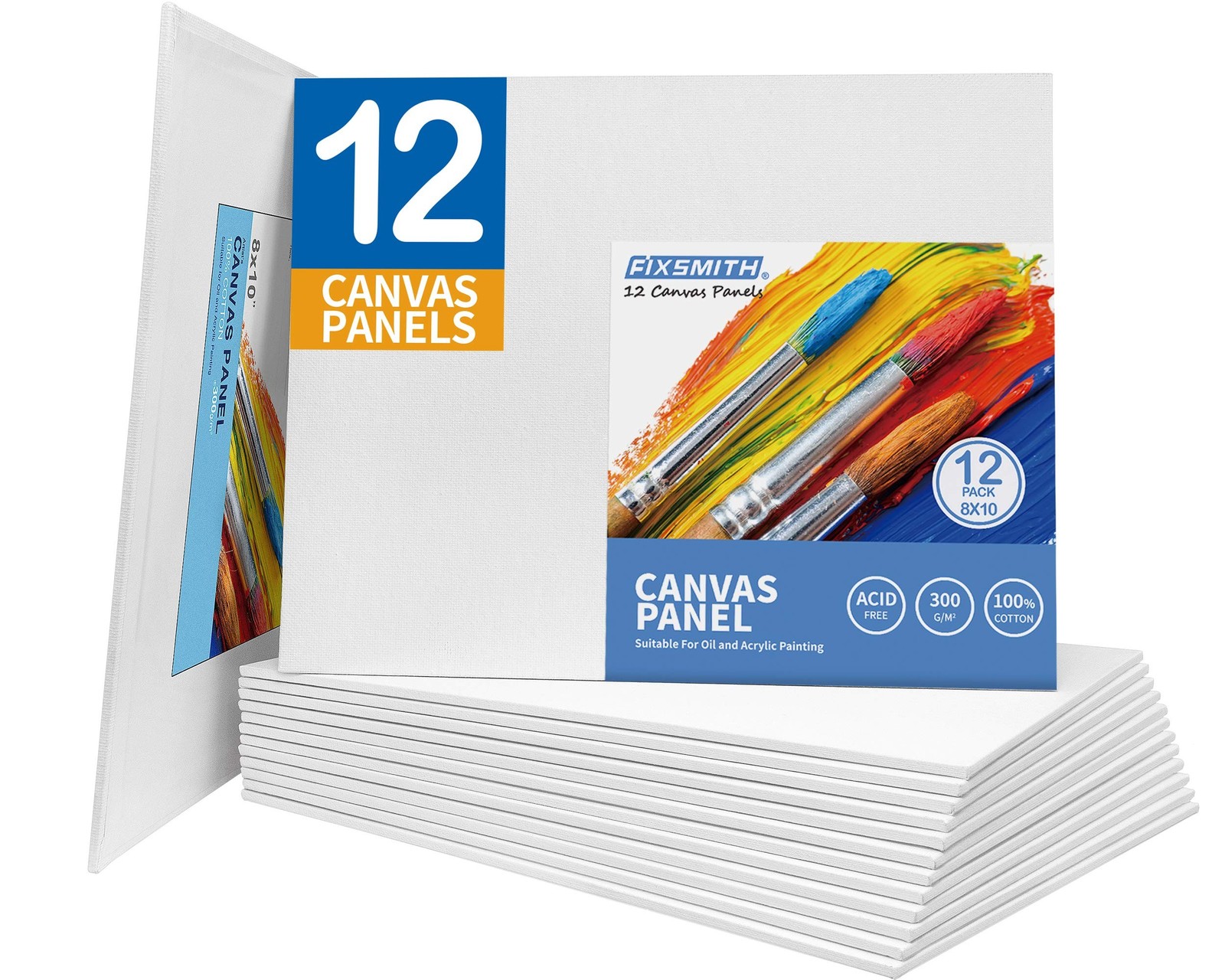 FIXSMITH Canvas Boards for Painting 8x10 Inch, Super Value 12 Pack White Blan...