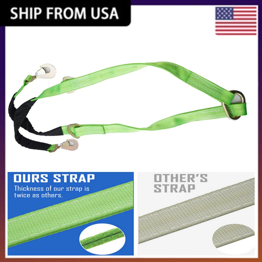 V-Bridle Recovery Strap 2"x4' w/Snap Hooks w/ Cordura Sleeve & Axle Straps Tow