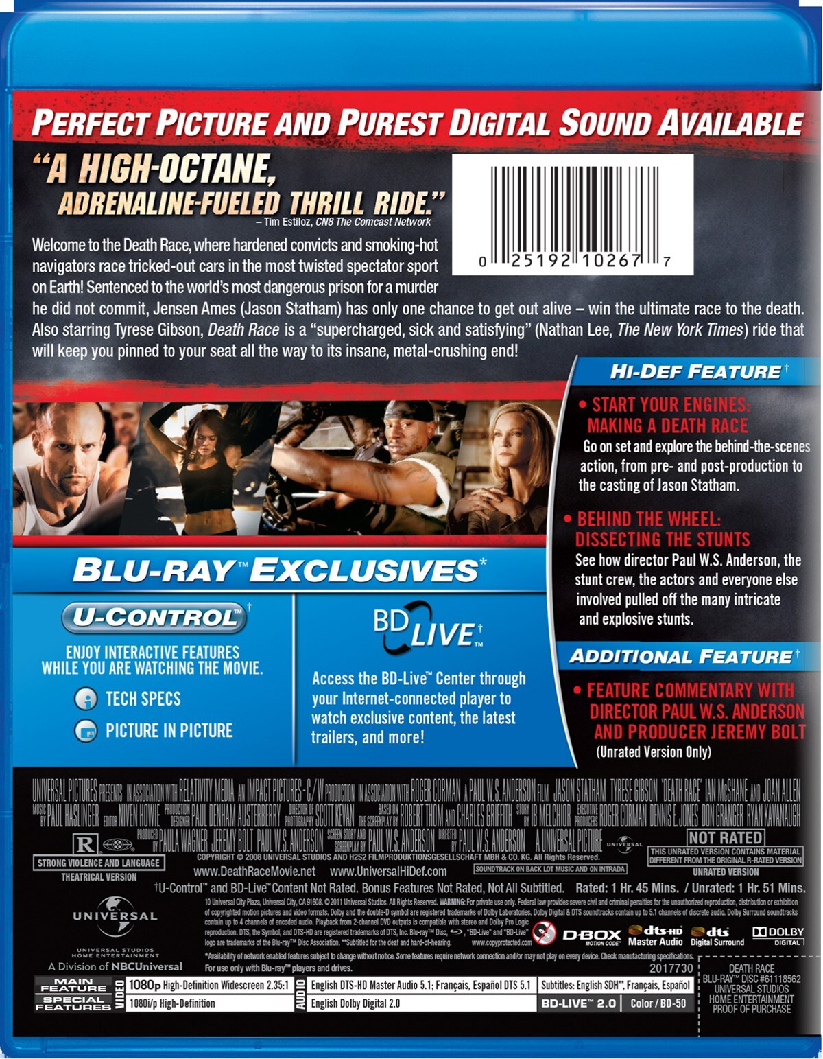 Death Race Blu-ray Jason Statham NEW
