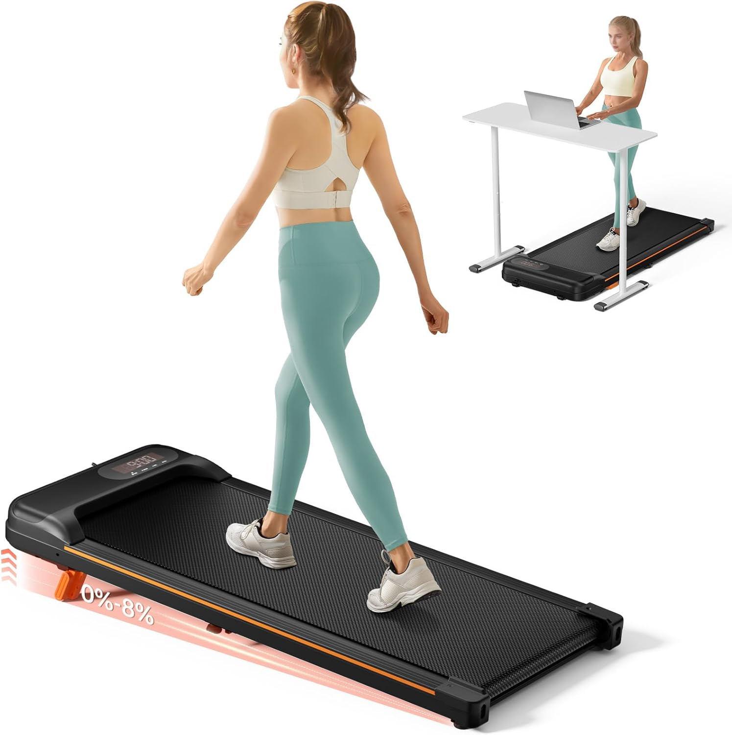 Walking Pad, under Desk Treadmill with Incline for Home Office 2.5HP Portable Wa