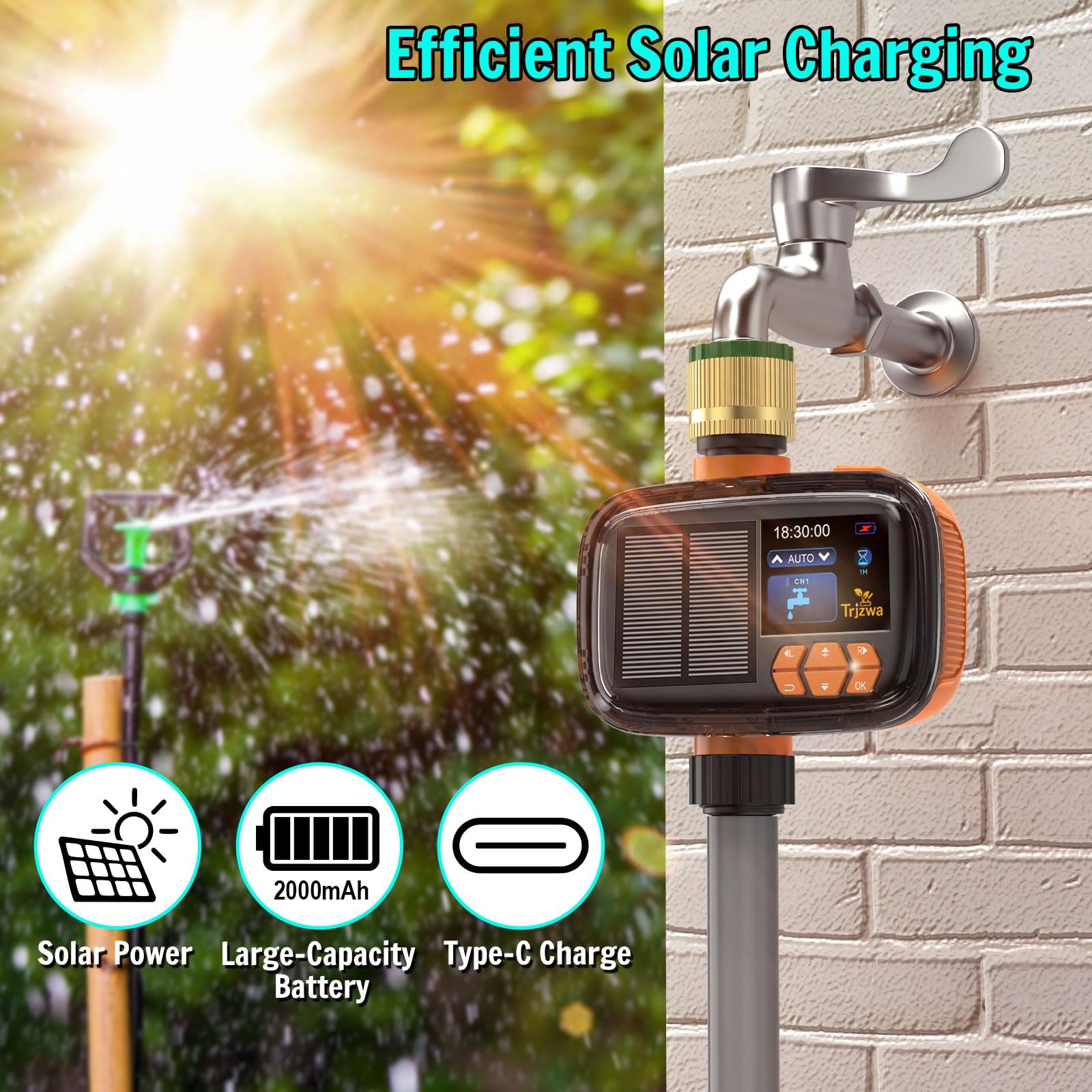 Solar Sprinkler Timer Water Timer, Irrigation System for Garden Hose Solar&Usb-