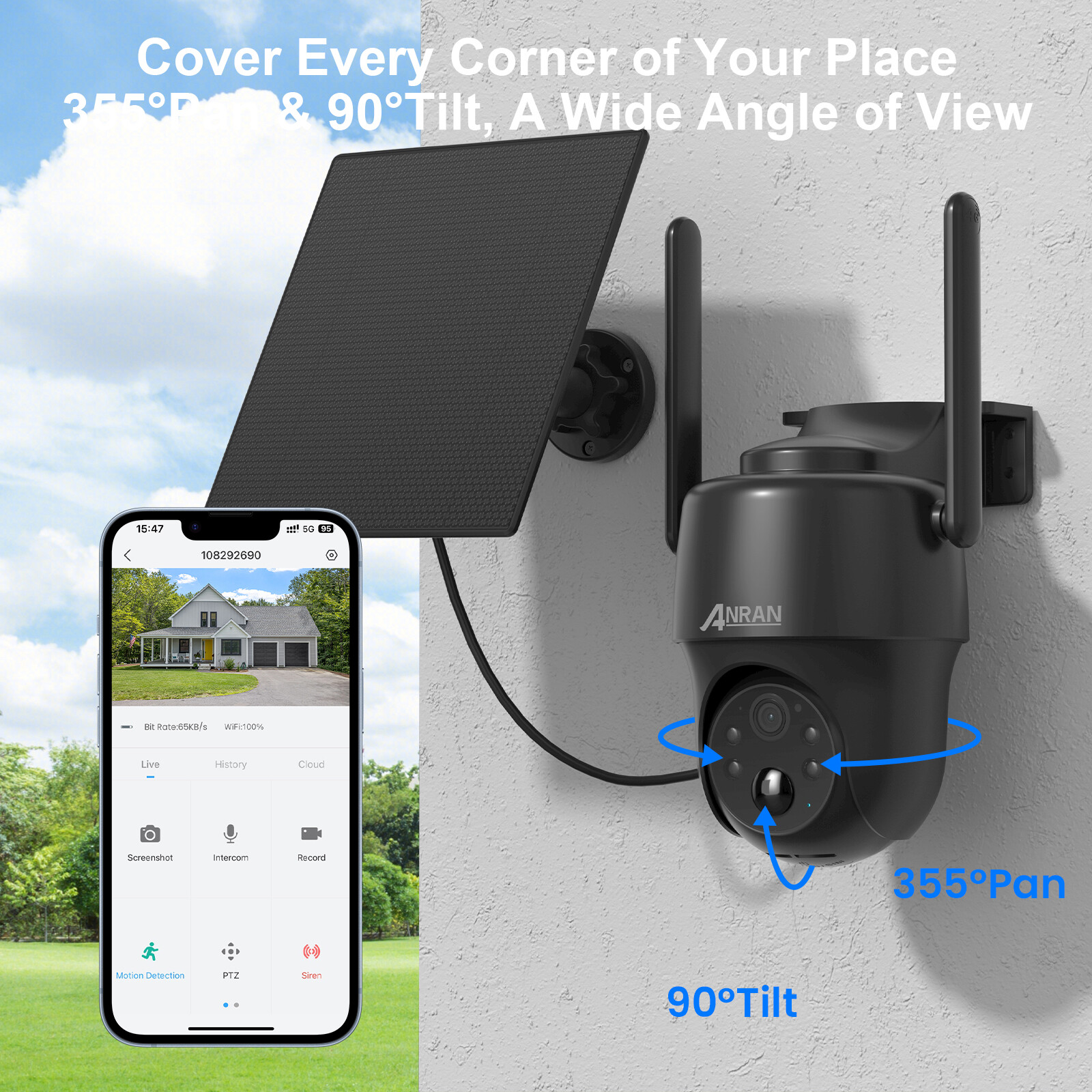 ANRAN 4G LTE Cellular Security Camera with SIM Card Solar Powered 3MP PTZ Camera