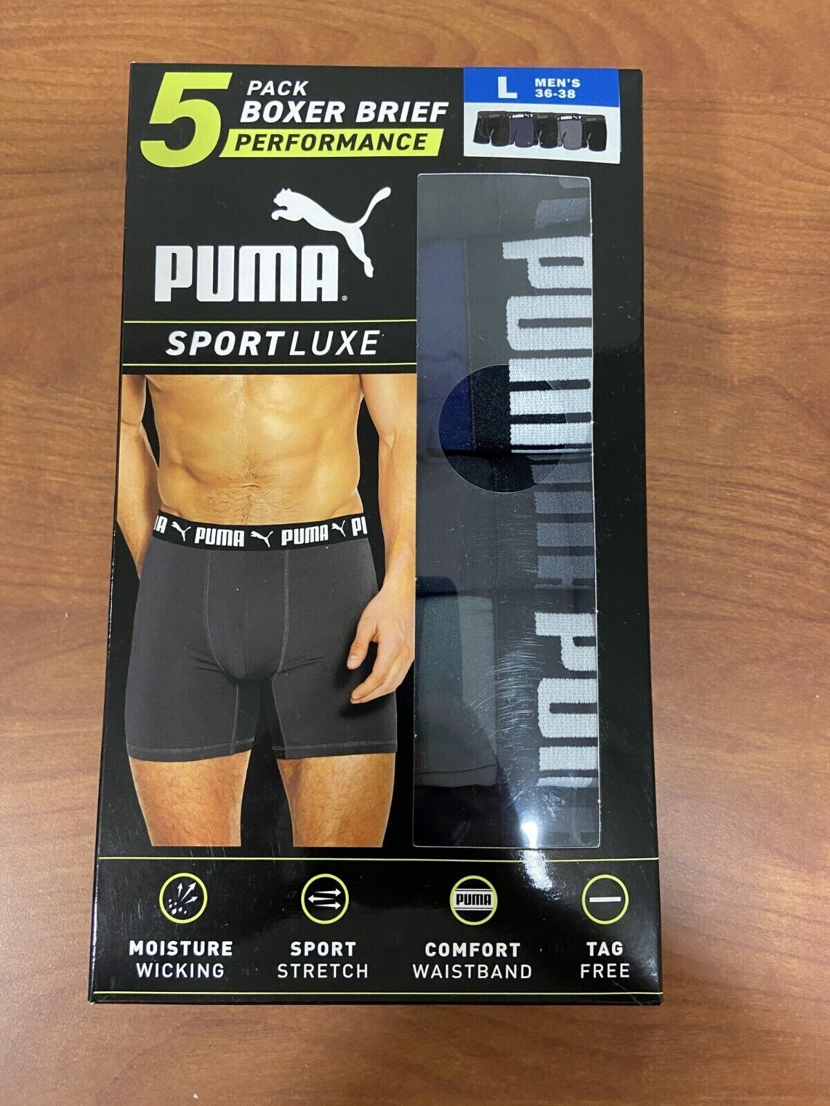 PUMA Men's Boxer Briefs,  - Black/Blue/Gray (5 Piece)