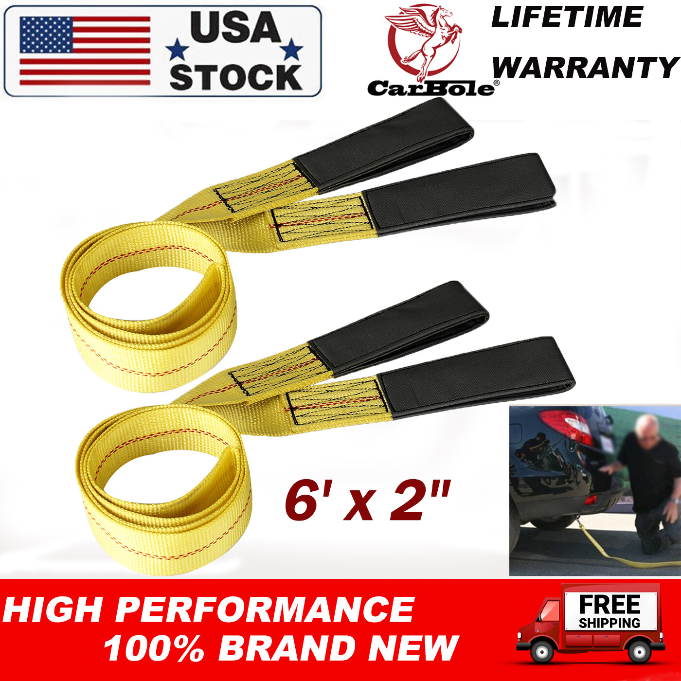 Heavy Duty 6'x2" Nylon Web Sling Lift Tow Strap 9000LBS Max Lifting Hoist 2 Pack