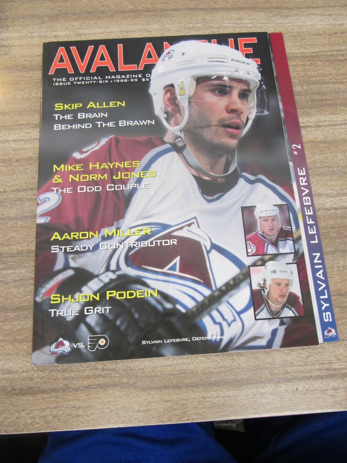 1998-99 Avalanche vs. Flyers  Program 2/14/99 Sylvain Lefebvre w/ Roster Card