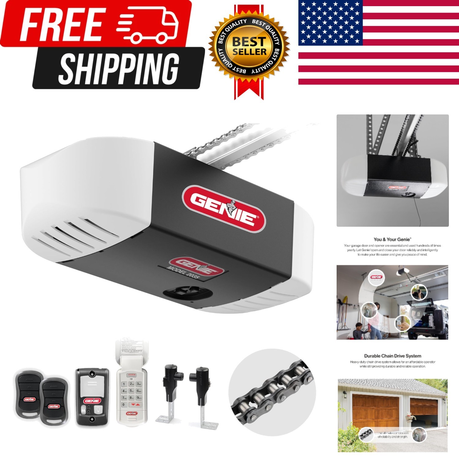Chain Drive 550 Garage Door Opener, Heavy Duty Chain Drive Opener, Model 2035...