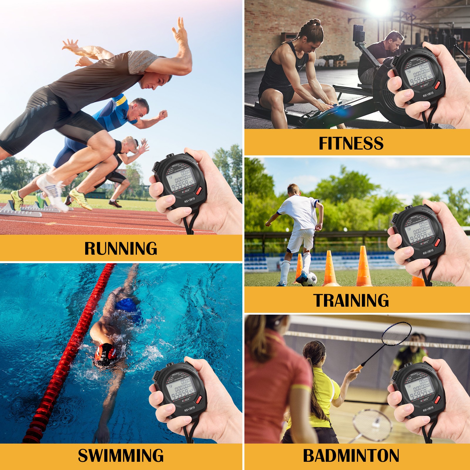Sports Stopwatch Timer 10 Memory Digital Stopwatch 3 Rows Display Large GIZG