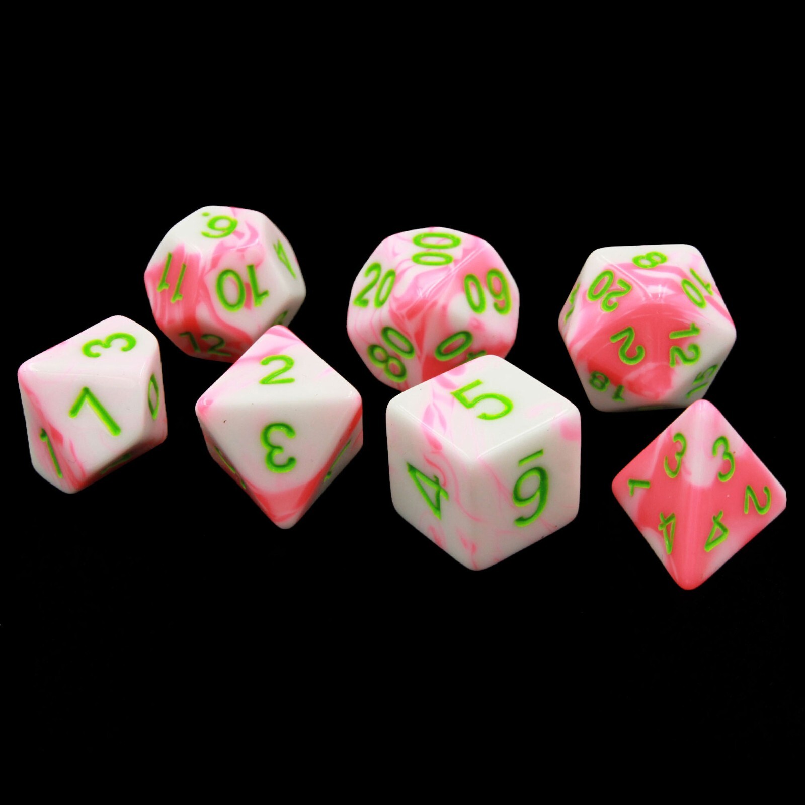 Pink & White Polyhedral Dice | Set Of 7