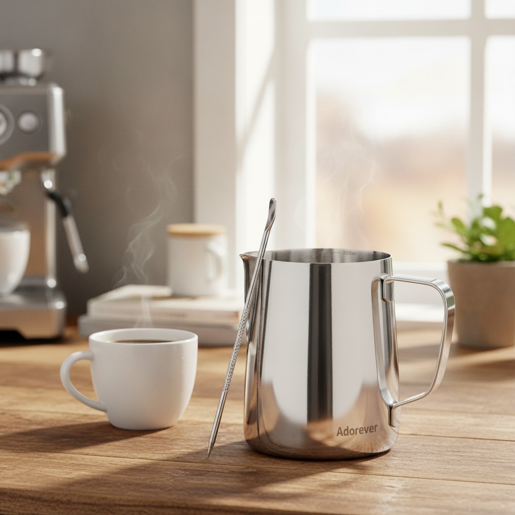 Elegant 12oz Stainless Steel Milk Frothing Pitcher with Latte Art Pen