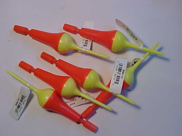 6 New Tackle 2000 Rocket Bobbers 4 3/4" Yellow top Orange fishing spring ice