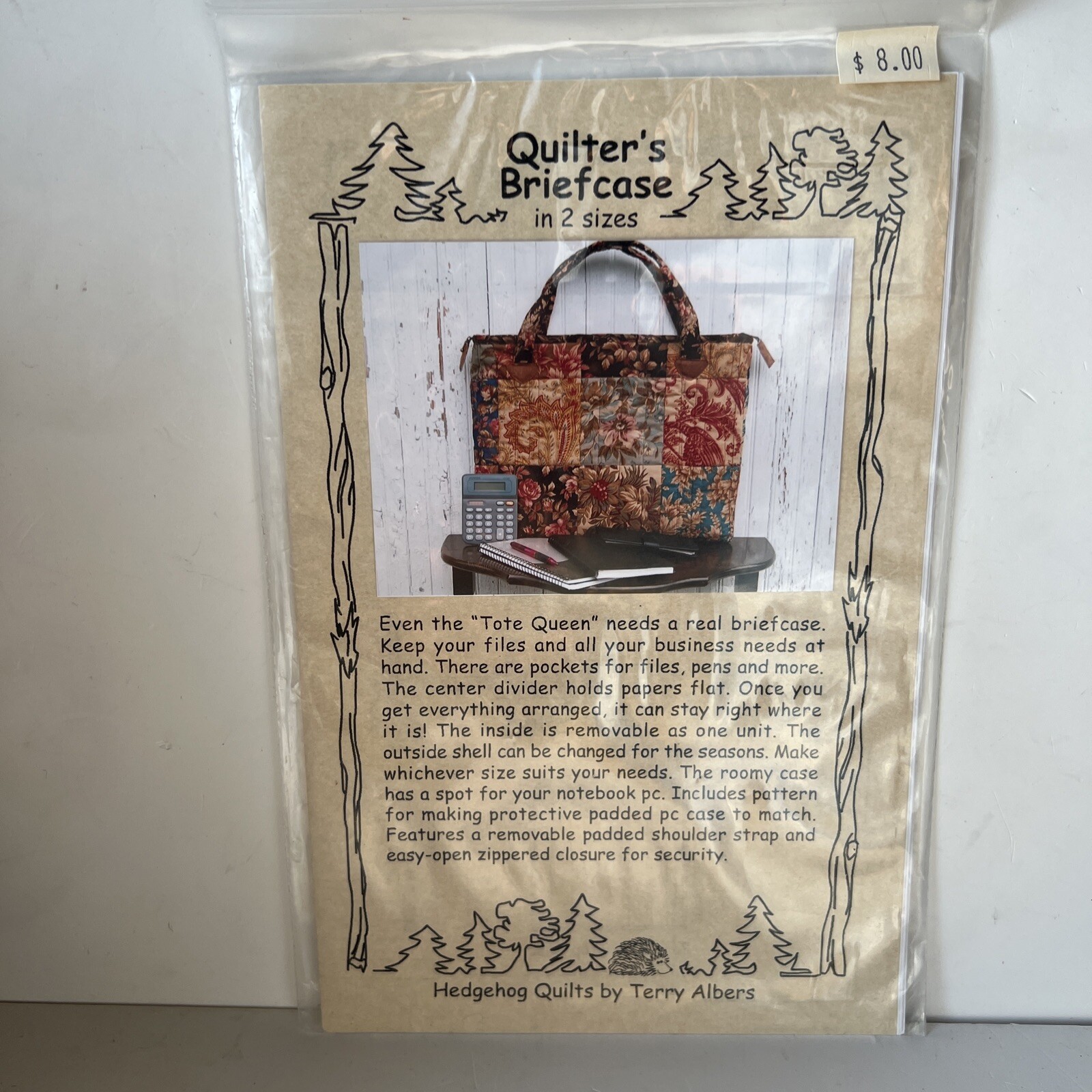 Quilt Briefcase Pattern 2 Sizes Hedgehog Quilts by Terry Albers 2007 NOS