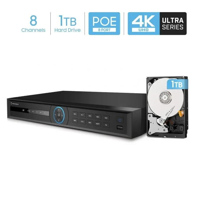 Amcrest 4K 8-Channel NVR Pre-Installed 1TB Hard Drive NV5208E-1TB