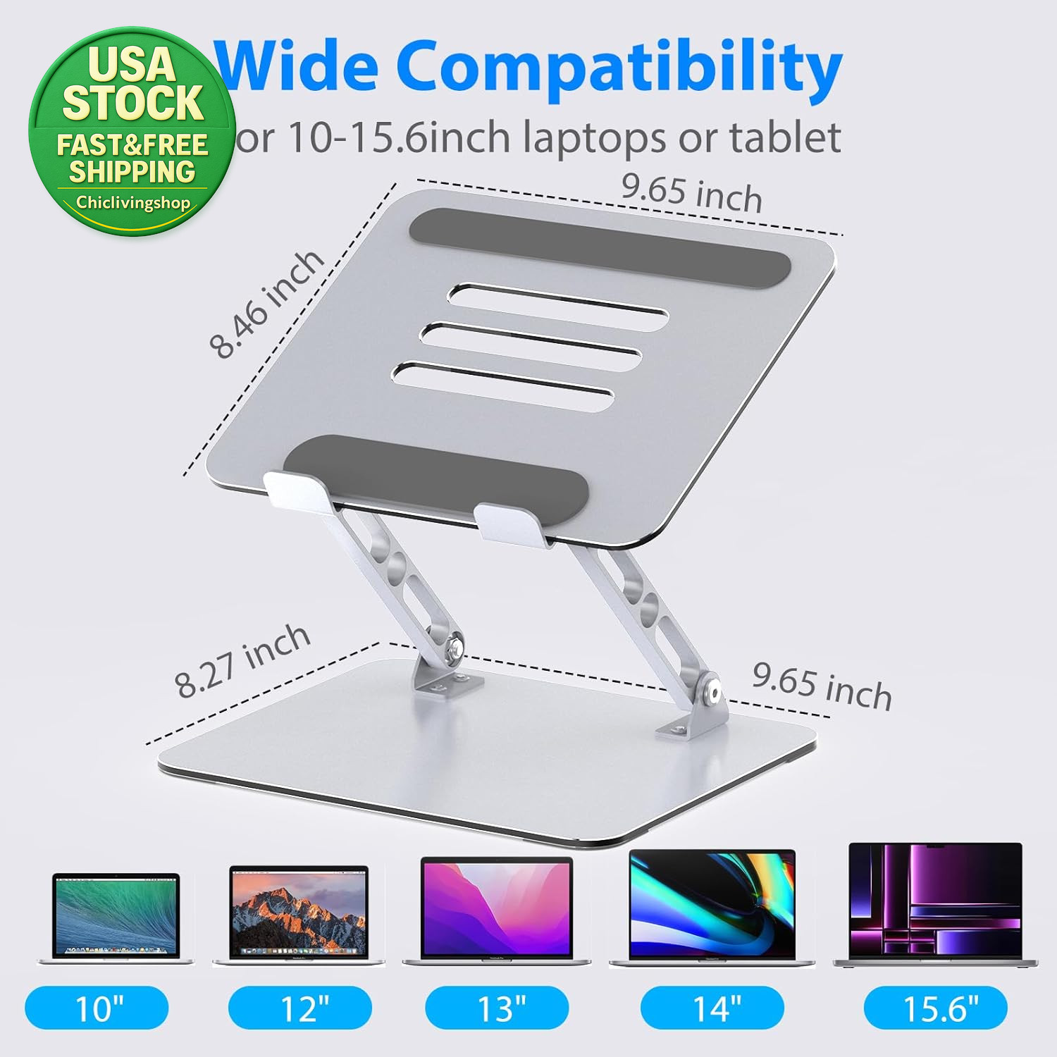 Adjustable Laptop Stand Ergonomic Metal Riser for 10-15.6 Inch Laptops