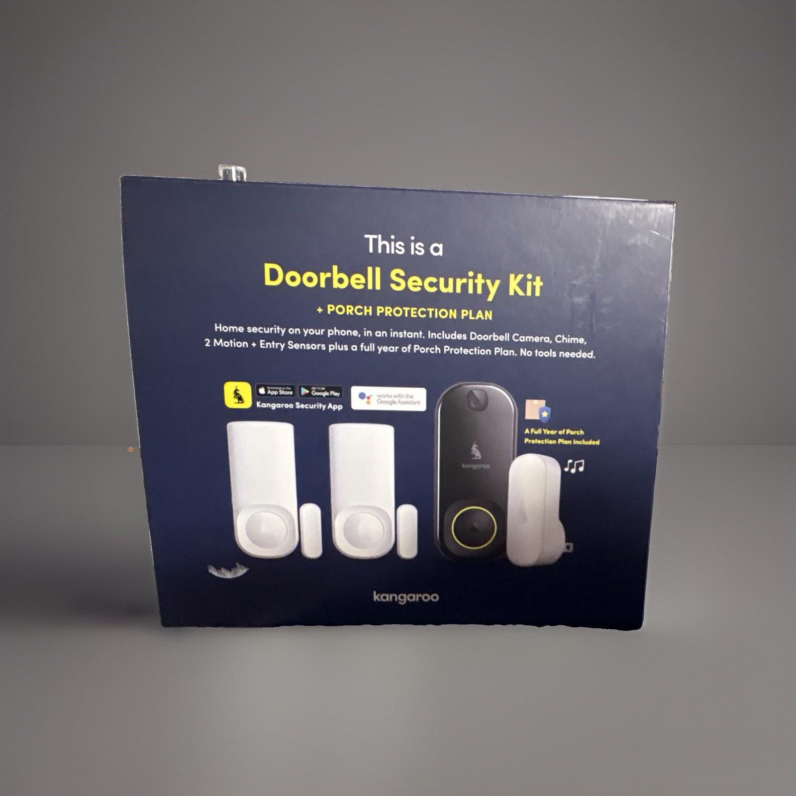 Kangaroo Doorbell Porch Security Kit: Doorbell Camera+Motion Entry Sensors+Chime