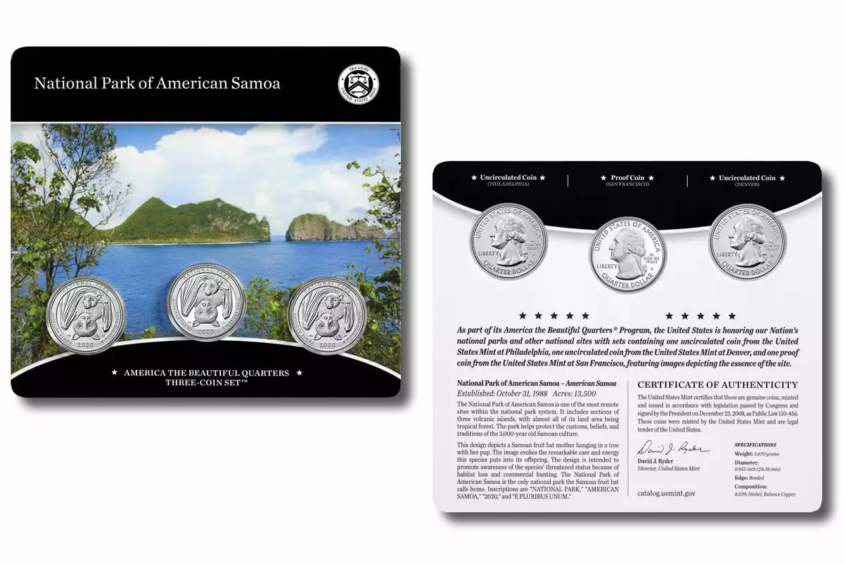 2020 American Samoa America The Beautiful 3-Coin Quarter Set