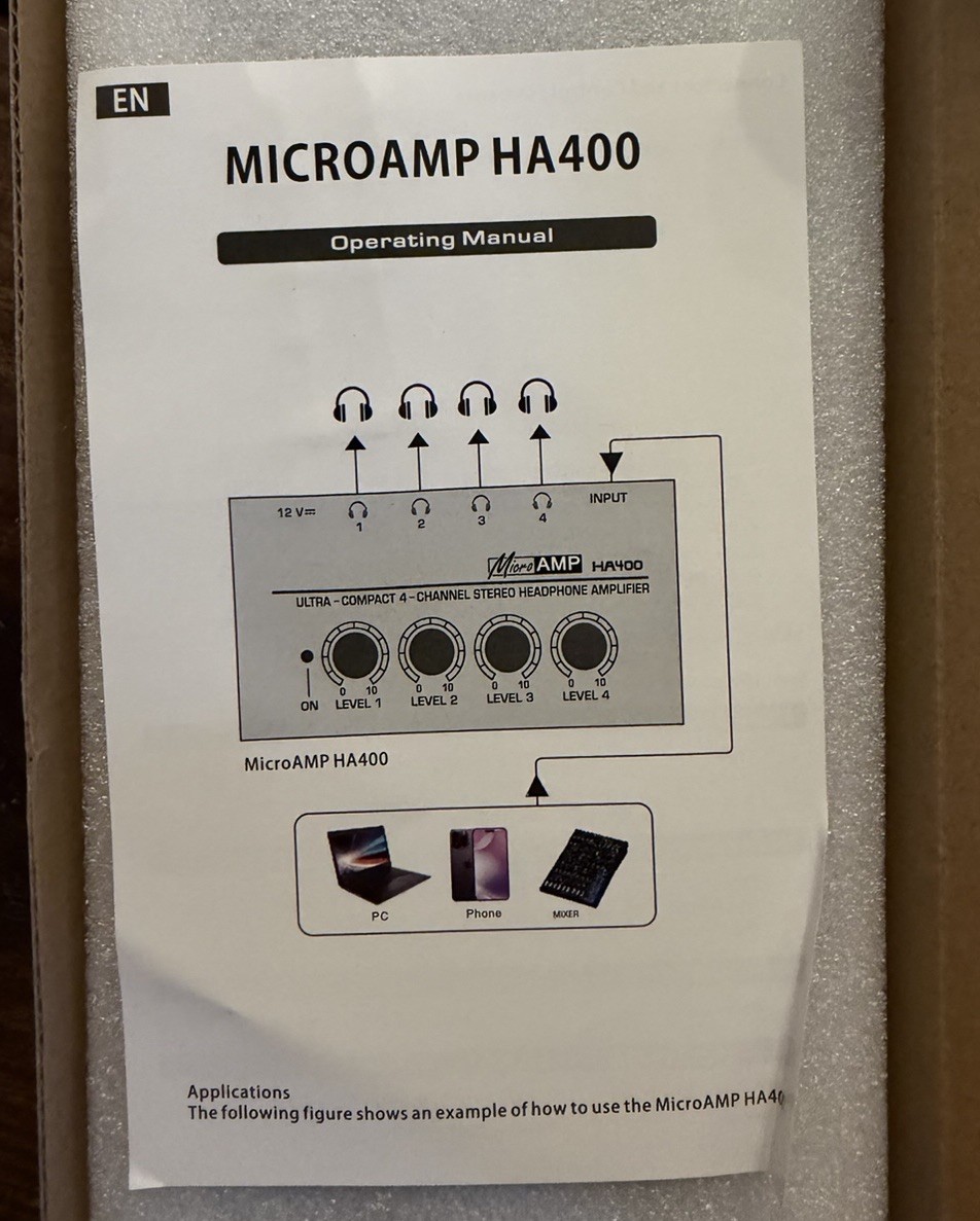 MicroAMP HA400 4-Channel Stereo Headphone Amp - Open Box / New Sealed Inside
