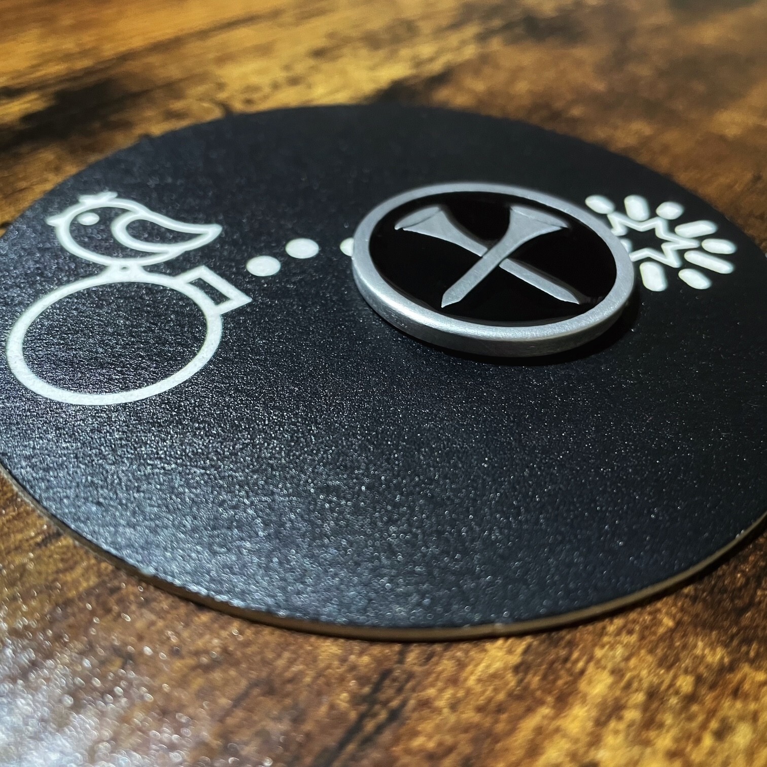 CROSSED TEES 1.25" Raised Relief Aluminum Black Custom Golf Ball Marker!