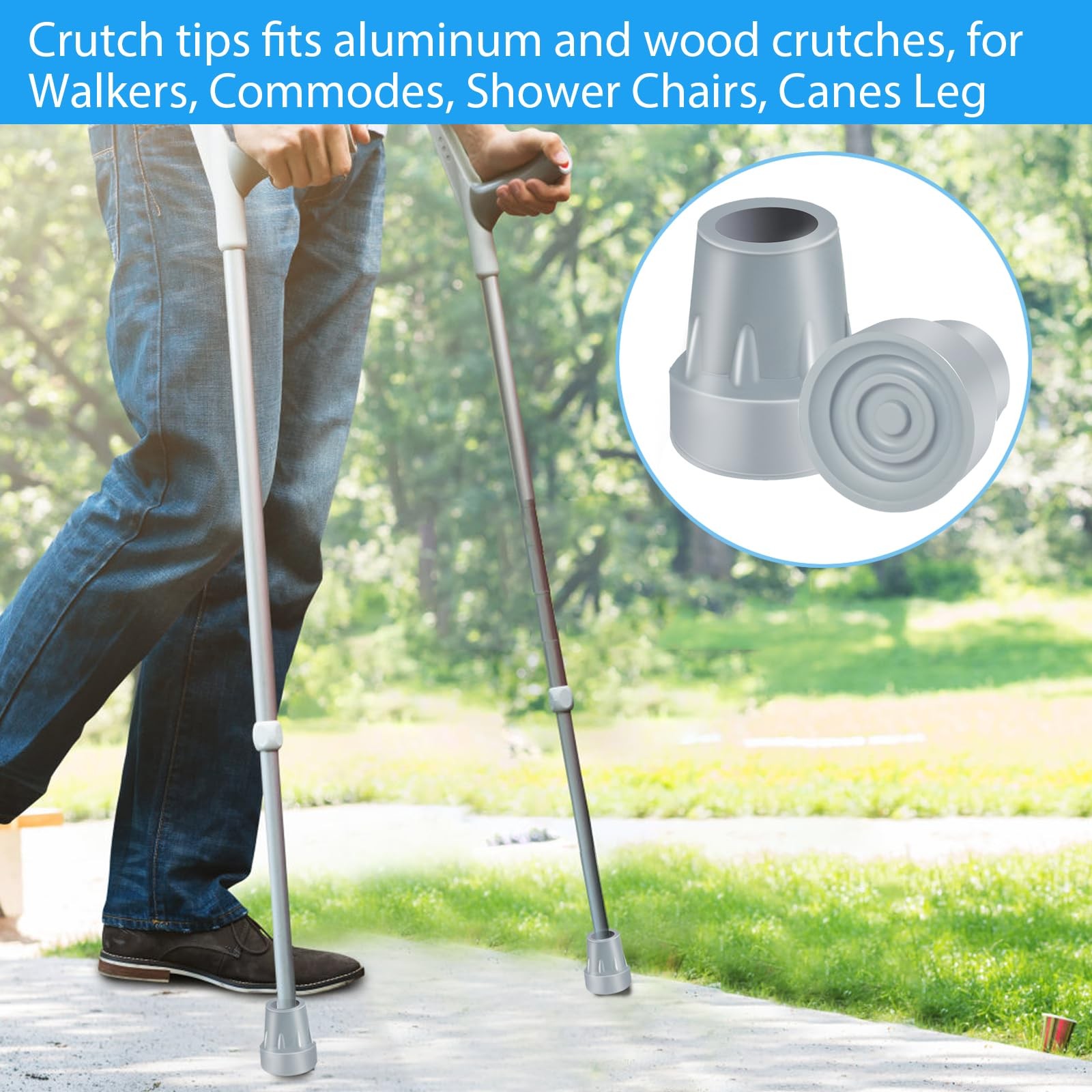 Crutch Tips, 4 Pack 7/8 inch Heavy Duty Rubber Tips Cane Tips...