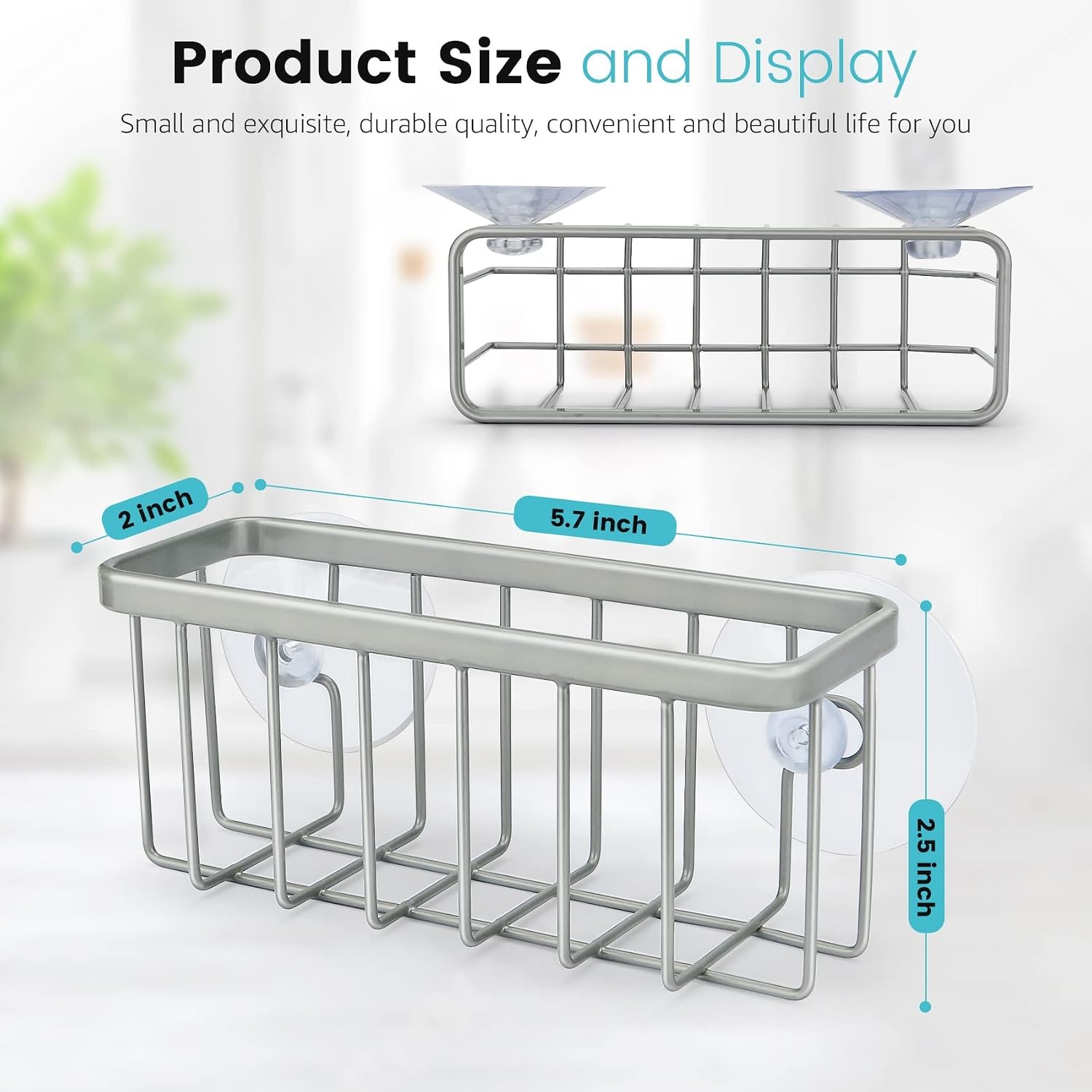 Sponge Holder for Kitchen Sink, Kitchen Sink Caddy -Mat Silver | Dish Soap
