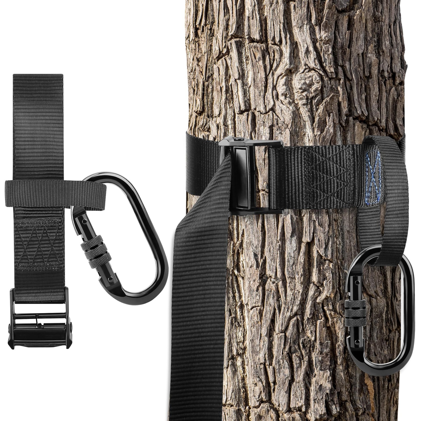 Tree Stand Harness Strap, Wider Treestand Safety Harness with Locking Carabin...
