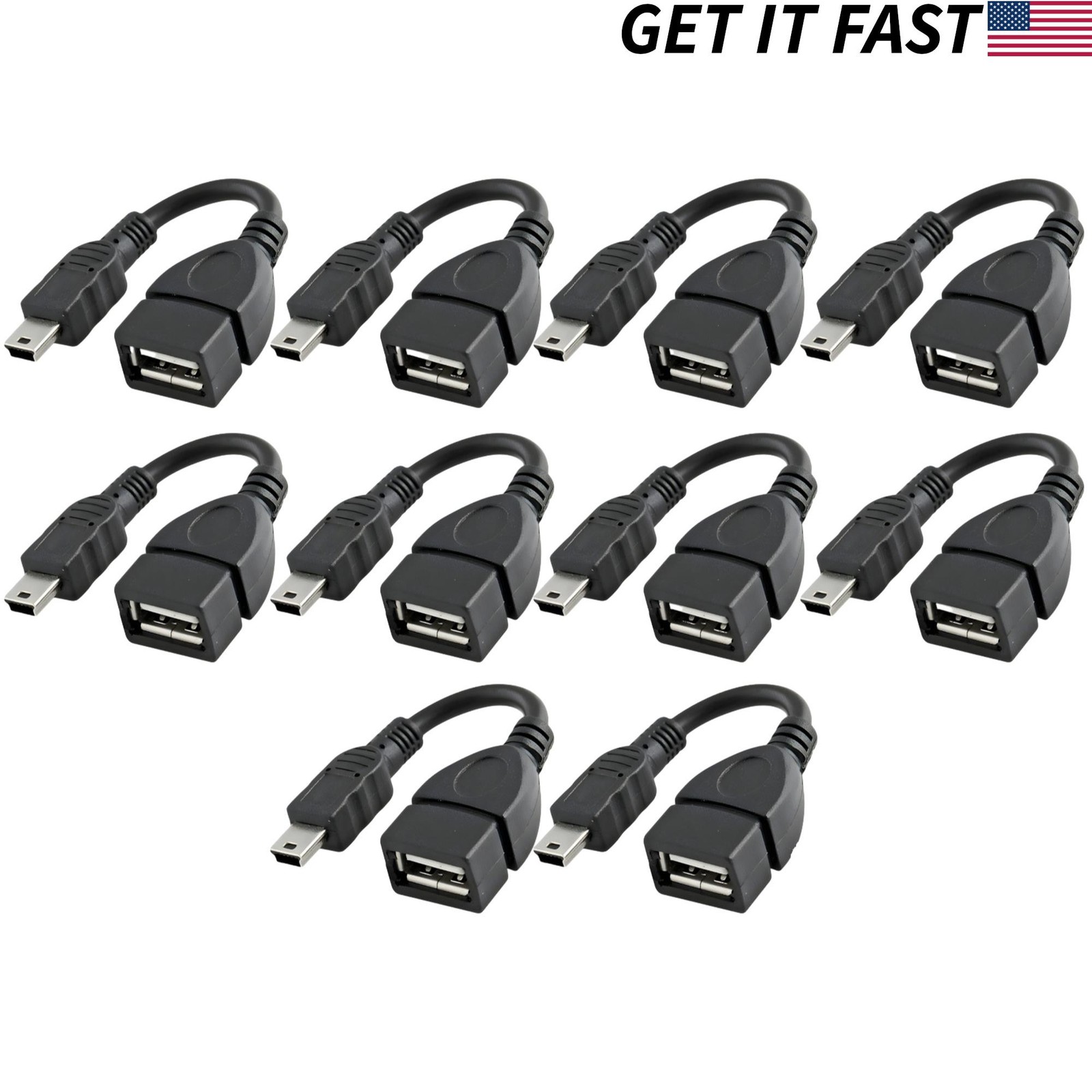 10pcs USB 2.0 A Female to Mini 5 Pin USB B Male OTG Host Adapter Cable Tablet PC