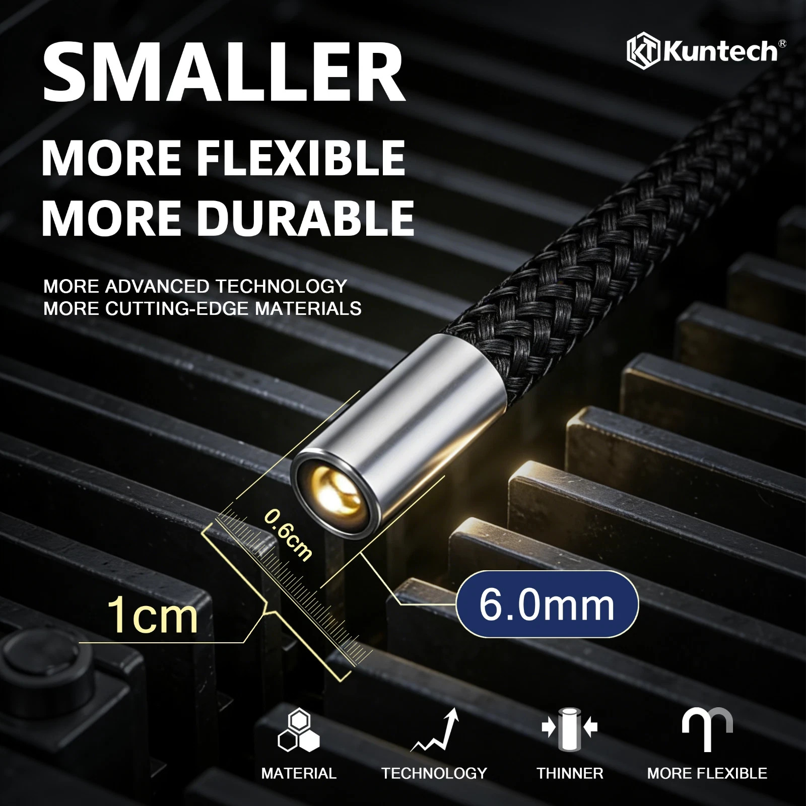 Kuntech 4-Way 360° Articulating Borescope 5" Endoscope w/Light Inspection Camera
