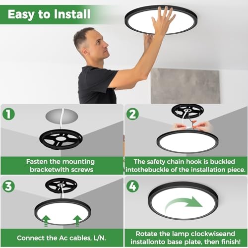 4Pack 13 inch LED Flush Mount Ceiling Lights, Dimmable 5 13"(4pack) Black