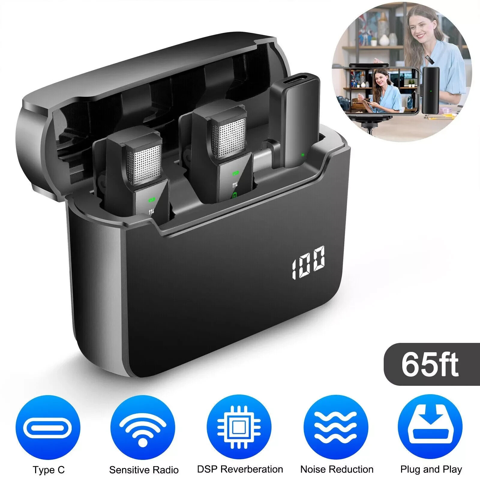 Professional Wireless Lavalier Microphone Recording Mic Interview Video Podcast