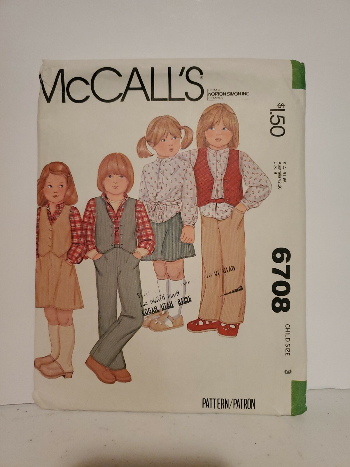 Vintage McCall's Pattern 6708 Child's Vest Shirt Skirt Pants Size 3 CUT 1979