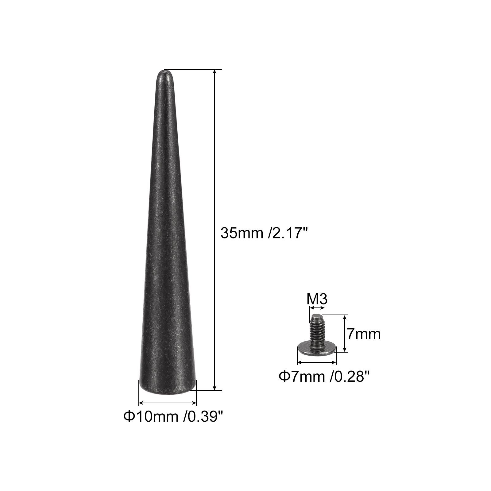 10x55mm Screw Back Rivets, 10 Set Solid Leather Studs for DIY Black