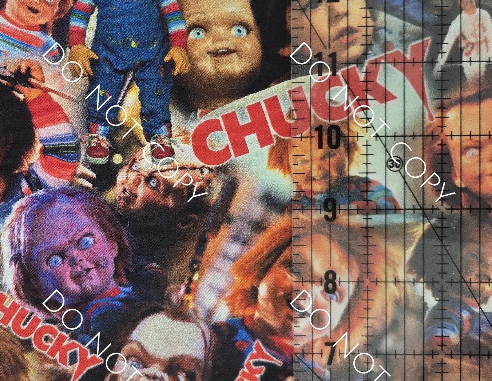 Custom 100% Cotton Woven Fabric Chucky Doll Horror Movie By The 1/4 Yard 9x56 V2