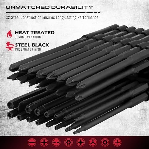 32-Piece Extra Long Security Bit Set - S2 Steel Tamper-Proof Screwdriver Bits, 6