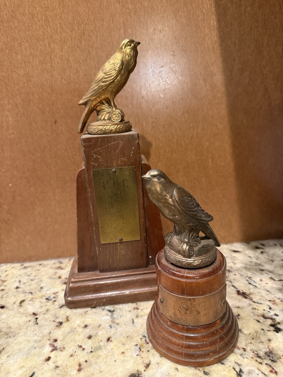 Bird Breeder Trophies 1946 1949 Bronze Statue Trophy  Set Of 2