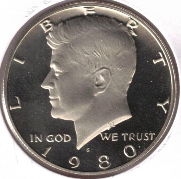 1980-S San Francisco Proof Copper-Nickel Clad Copper Strike Half Dollar Coin