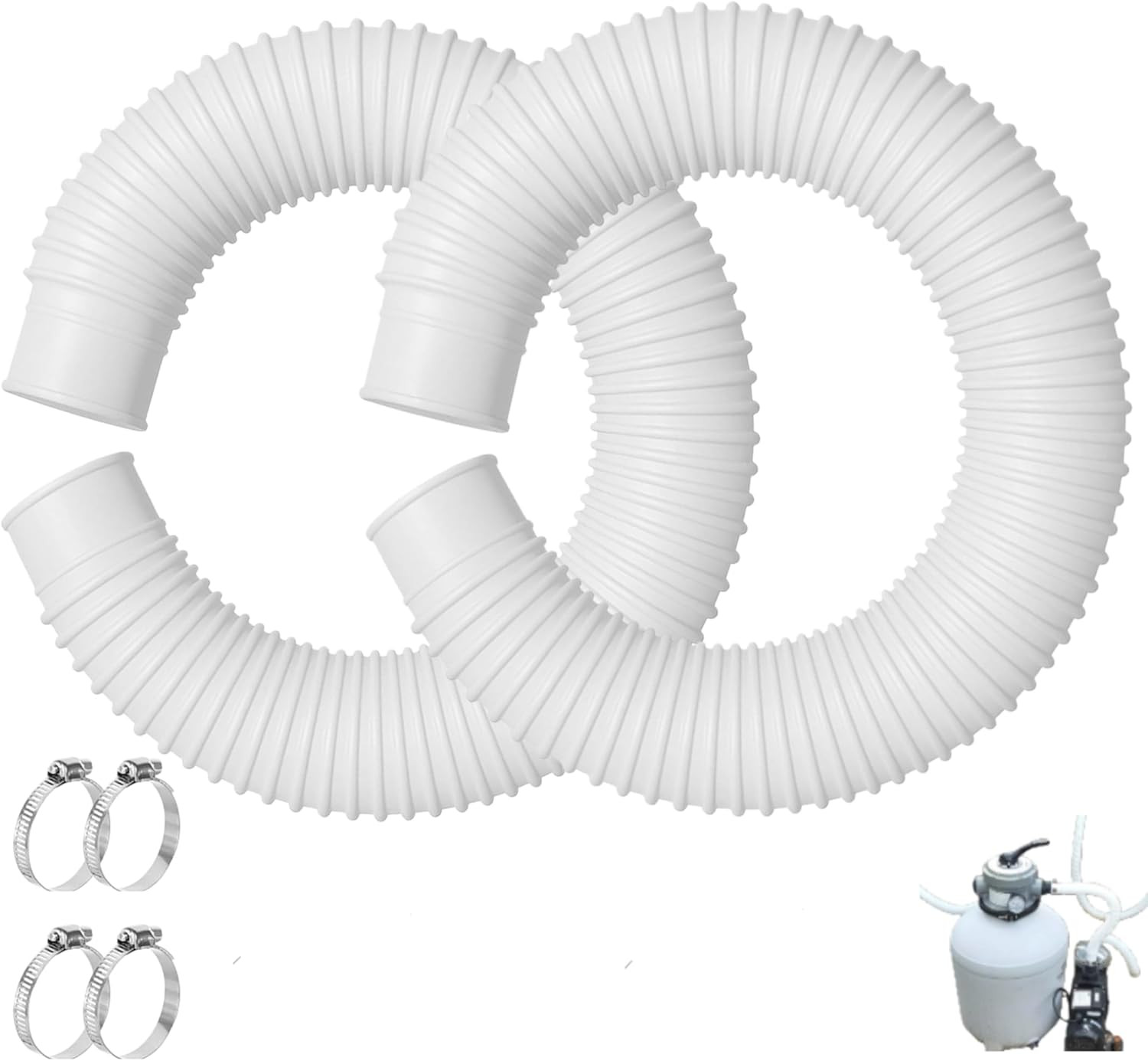 2 Pcks 1-1/2 Inch Pool Pump Replacement Hose 16” Long for above Ground Pools