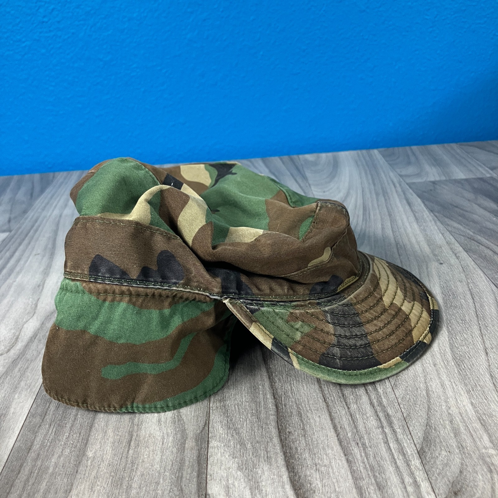 US Army Woodland Multicam Combat Cap Hat Mens 7.5 Brown Camouflage Ear Flaps