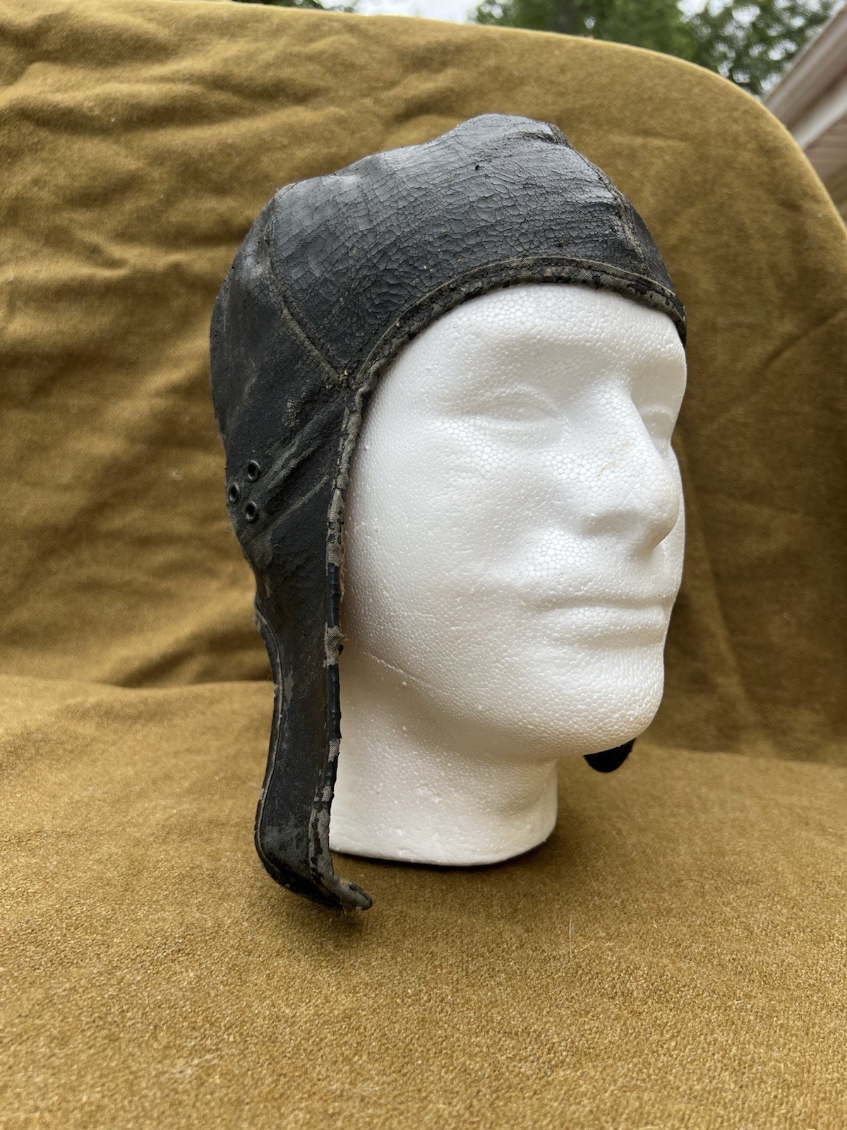 Mondl Mfg Co Black Leather Aviator Flight Cap Blizzard Helmet Pre WW2 1920s/30s