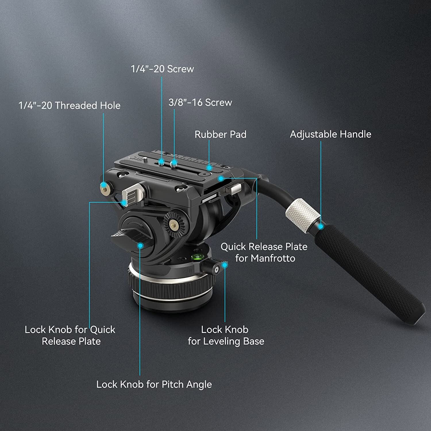 SmallRig DH10 Heavy Duty Tripod Fluid Video Head w/ Flat Base &Adjustable Handle