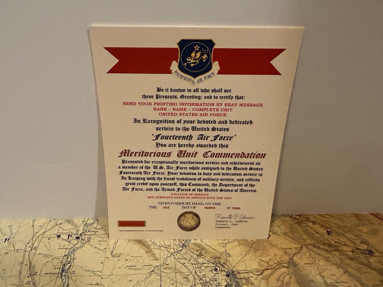 U.S. AIR FORCE / 14TH AIR FORCE - MERITORIOUS UNIT COMMENDATION CERTIFICATE