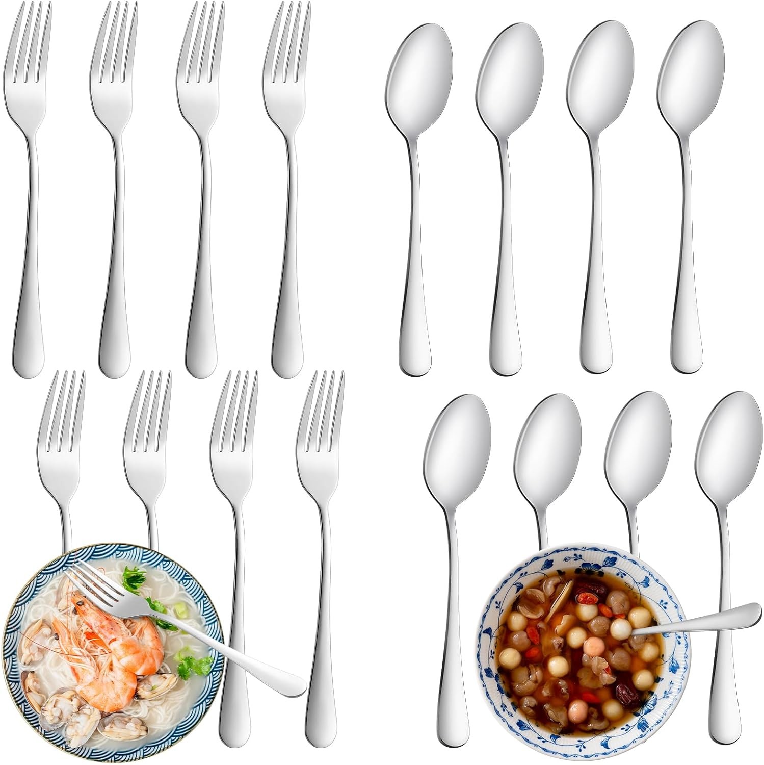24 Pcs Forks and Spoons Silverware Set, Food Grade Stainless Steel Silver