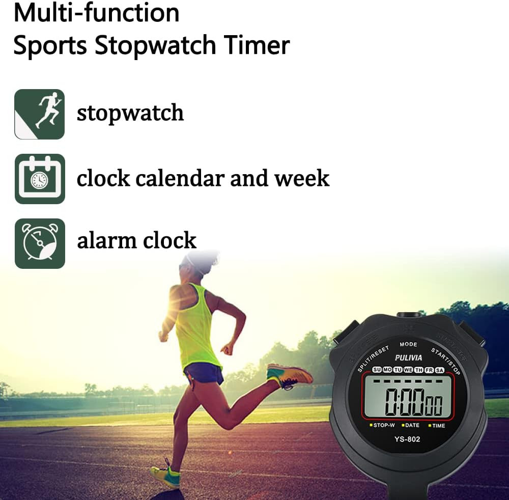 Stopwatch Timer Lap Split Digital Stopwatch with Clock Calendar Alarm, Large Dis