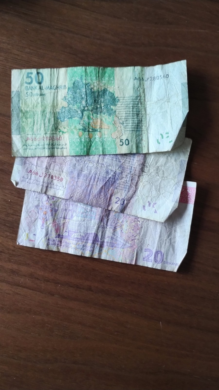 Morocco 90 Dirhams Banknotes, well used but handy holiday denominations